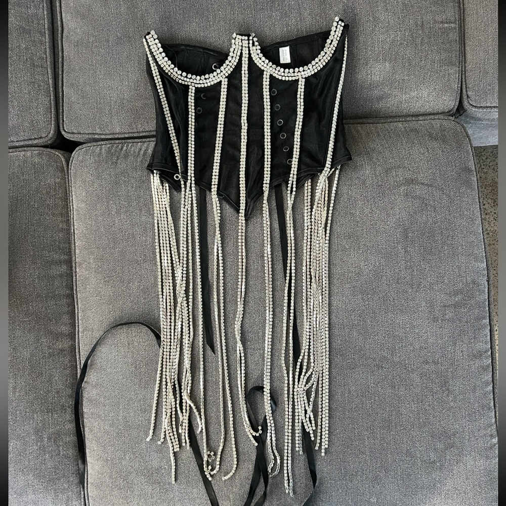 Black Corset with Pearl Fringe